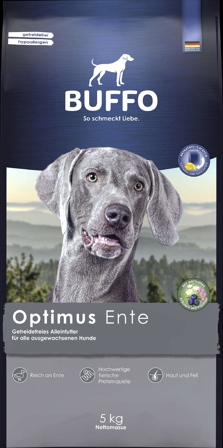 BUFFO Hunde-Trockenfutter Optimus getreidefrei Ente